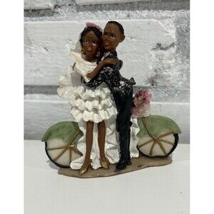 VTG Black Americana Bride & Groom Wedding on Bicycle Figurine 4.5” - Rare Pose